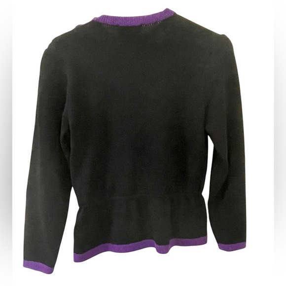 Vintage St. John Purple Trim Peplum Sweater Small Old Money Shoulder Buttons - Picture 2 of 5